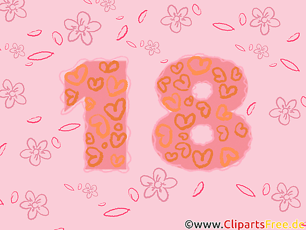 Zahl Achtzehn zum Geburtstag Clipart zum Ausdrucken