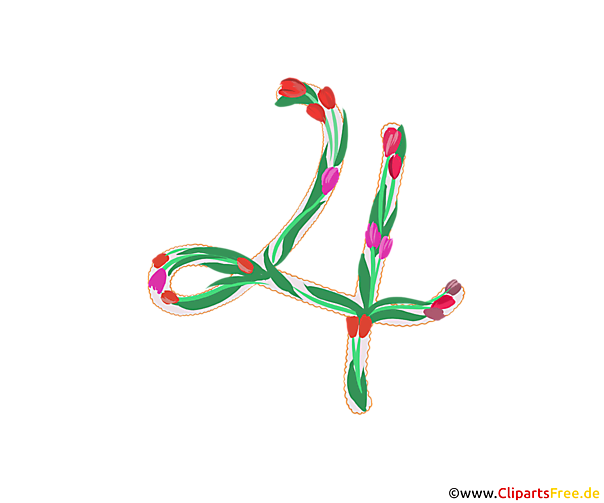 Zahl als Deko 4 (Vier) zum Geburtstag Druckvorlage