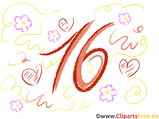 Zahl Sechszehn Clipart zum Ausdrucken