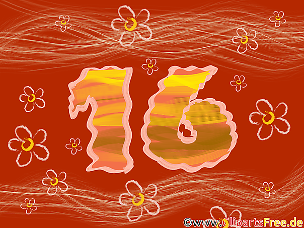 Zahl Sechszehn Rot und Gold Clipart zum Ausdrucken
