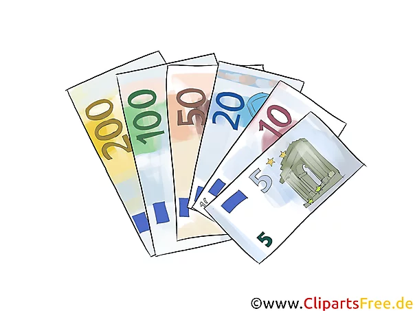 Viele Geldscheine 5, 10, 20, 50, 100, 200 Euro Cliparts