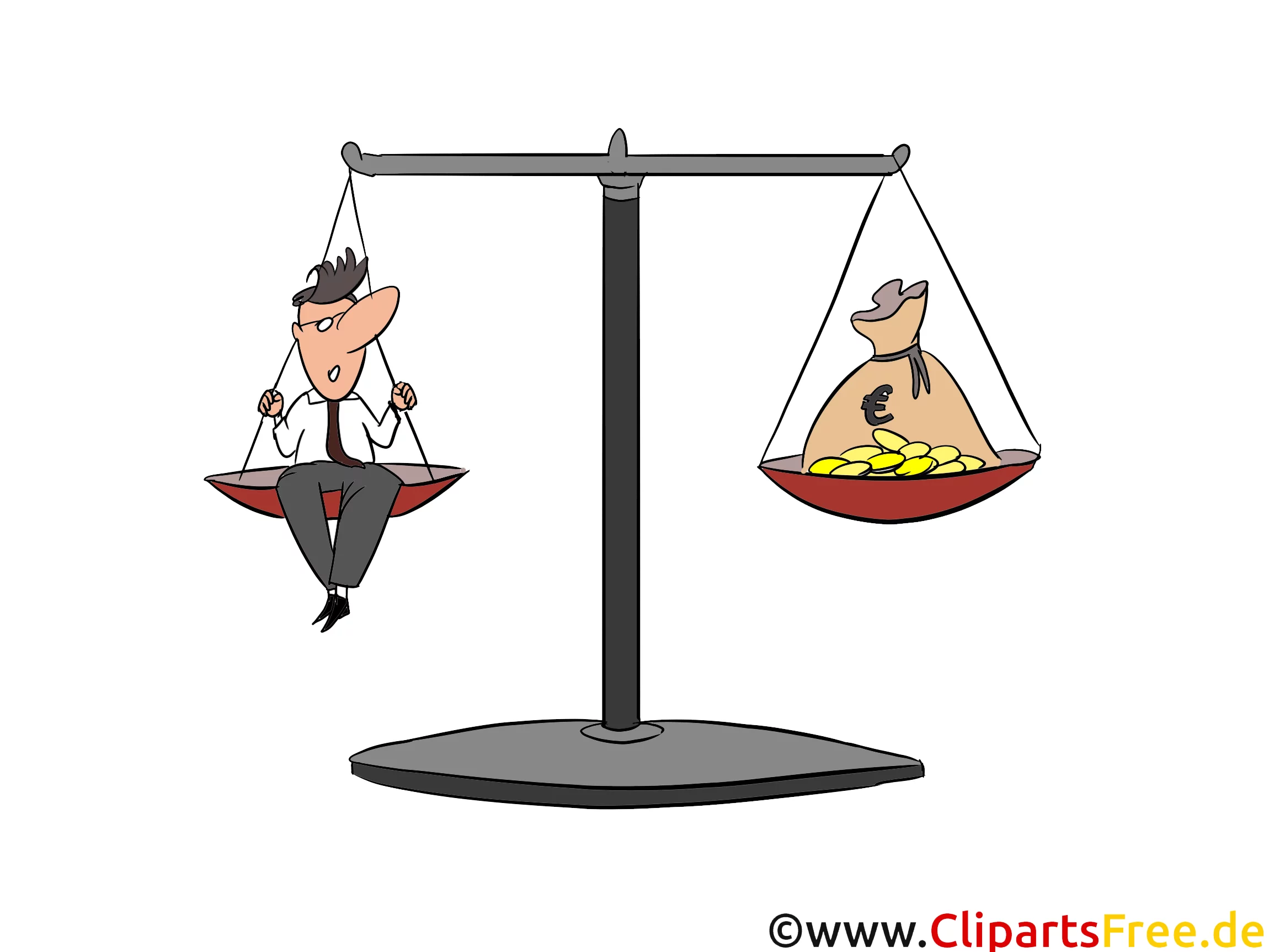 Waage mit Geld Clip Art, Bild, Cartoon, Comic, Illustration, Grafik kostenlos