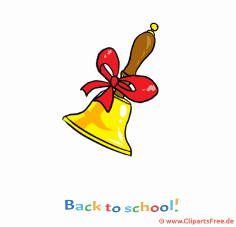 Gif Animation Back to School auf Englisch mit Schulglocke