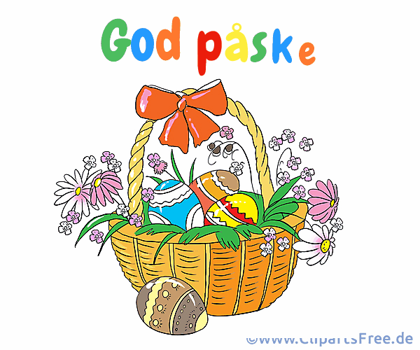 Osterkorb Bild mit Text Frohe Ostern auf Dänisch
