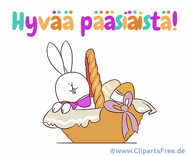 Frohe Ostern auf Finnisch Gif animiert mit Osterhase im Korb