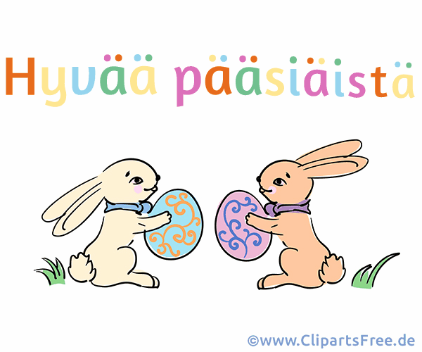 Glückwunschkarte  mit Osterhasen - Frohe Ostern auf Finnisch