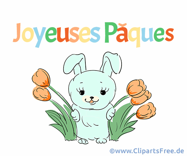 Osterhase mit Blumen - Frohe Ostern auf Französisch