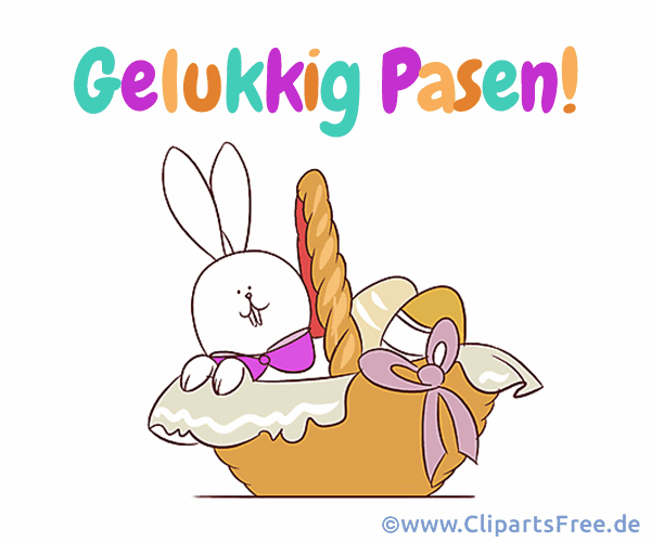 Osterhase im Korb Bild zu Ostern auf Niederländisch