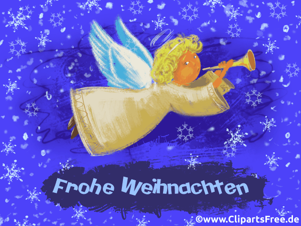 Bild mit Engel Frohe Weihnachten in deutscher Sprache