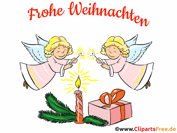 Weihnachtsglückwunschkarte mit zwei Engeln auf Deutsch Gif-Animation