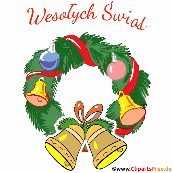 Frohe Weihnachten auf Polnisch animierter Glückwunsch mit Weihnachtskranz