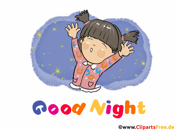 Gif Clipart Mädchen ist müde - Gute Nacht Bilder auf Englisch