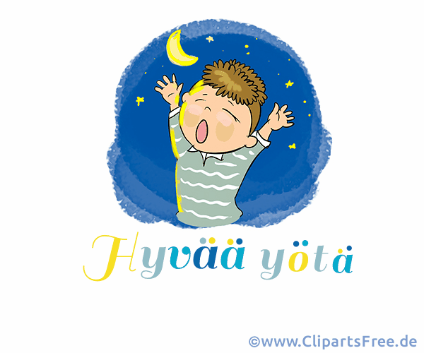 Kind ist müde Clipart - Gute Nacht auf Finnisch