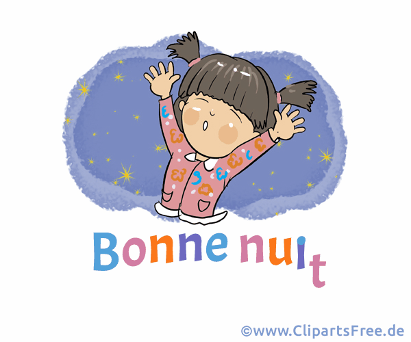 Kleines Mädchen müde Cartoon-Bild - Gute Nacht auf Französisch