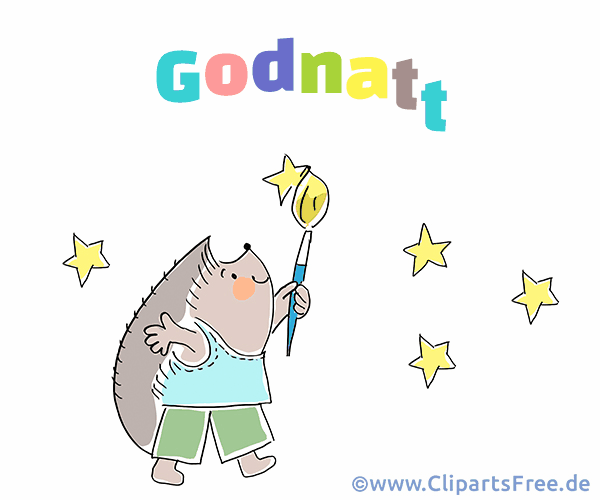 Igel malt Sterne am Himmel Comic - Gute Nacht auf Schwedisch