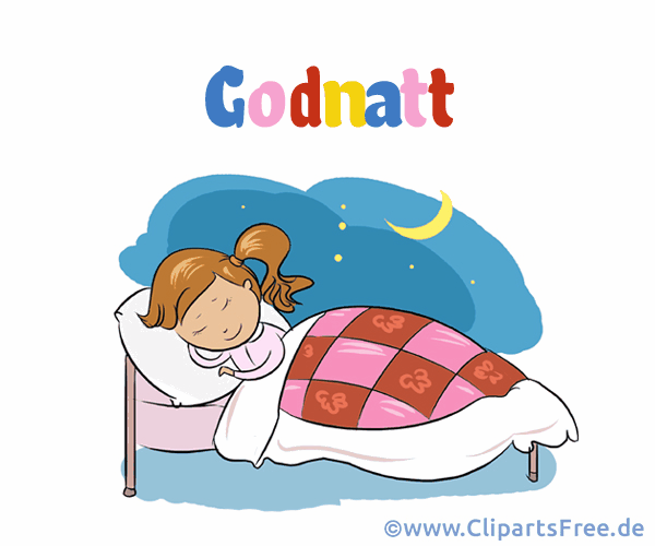 Mädchen schläft im Bett - Gute Nacht Wünsche auf Schwedisch