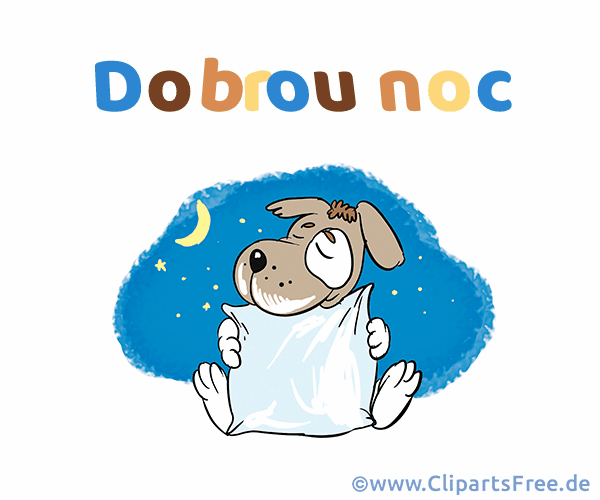 Gif-Bild Hund mit Kissen - Gute Nacht Grüße auf Tschechisch