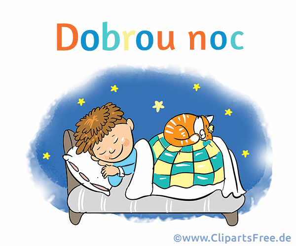 Junge schläft im Bett Cartoon - Gute Nacht auf Tschechisch