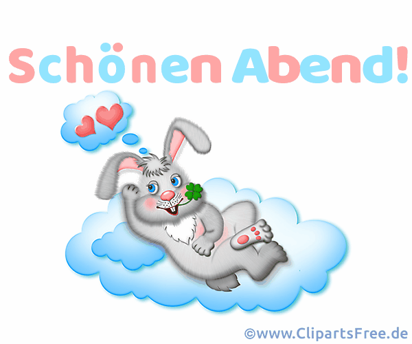 Schönen Abend Grusskarte mit lustigem Kaninchen