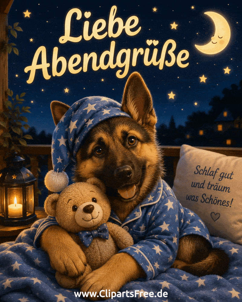 Schönen Abend Wünsche mit deutschem Schäferhund