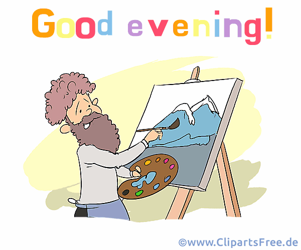 Künstler am Molbert - Guten Abend Wunsch auf Englisch