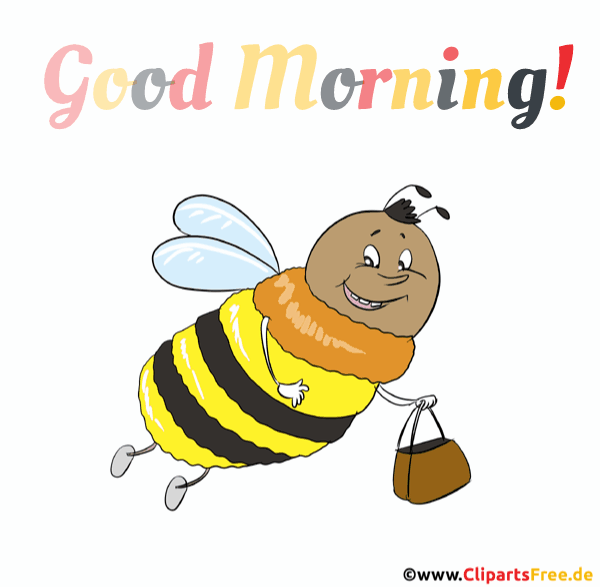 Animation im Gif-Format mit schwarz-gelber Biene - Guten Morgen Grusskarte