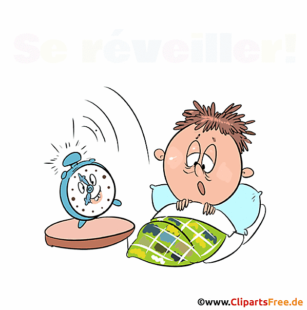 Aufwachen früh Morgen auf Französisch animierte Gif Grusskarte