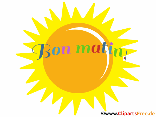 Guten Morgen Gruss auf Französisch - Sonne und hüpfender Text