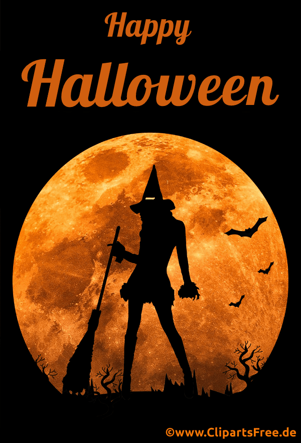 Glühender Mond, Hexe mit Besen Clipart animiert