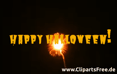 Überschrift Happy Halloween mit anmiertem Feuerwerk