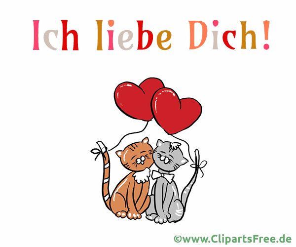 Animiertes E-Card mit zwei Katzen und Überschrift Ich liebe Dich
