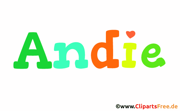 Andie Mädchenvorname - Illustrationen mit Vornamen aus bunten Buchstaben