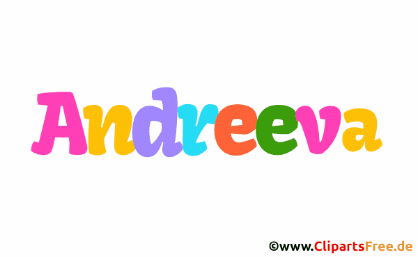 Andreeva Vorname für Mädchen aus bunten animierten Buchstaben