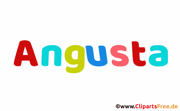 Angusta Mädchenvorname - Illustrationen mit Vornamen aus bunten Buchstaben