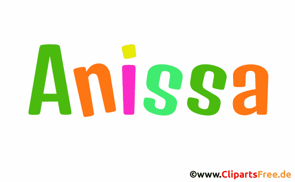 Anissa Mädchenvorname - Illustrationen mit Vornamen aus bunten Buchstaben
