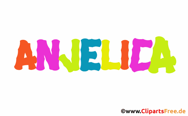 Anjelica schöner Vorname für Mädchen - Illustrationen mit Vornamen aus bunten Buchstaben