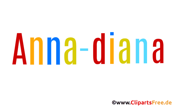 Anna-Diana Mädchenvorname - Illustrationen mit Vornamen aus bunten Buchstaben
