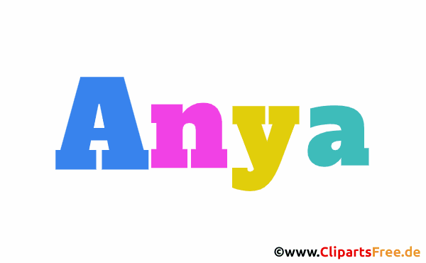 Anya Mädchenvorname - Illustrationen mit Vornamen aus bunten Buchstaben