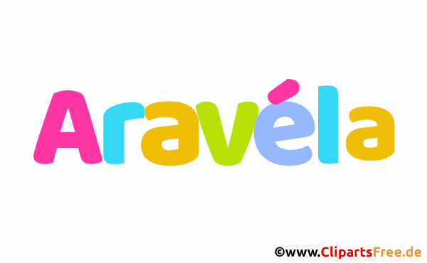 Aravéla Vorname für Mädchen - Namensbilder aus bunten Buchstaben