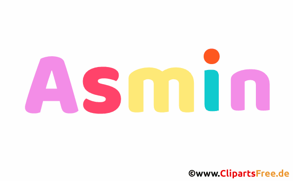 Asmin Vorname für Mädchen - Namensbilder aus bunten Buchstaben