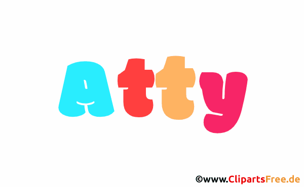 Atty Vorname für Mädchen aus bunten animierten Buchstaben