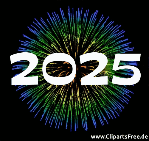 Feuerwerk und Zahl 2025 Gif-Animation
