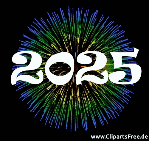 Gif mit Feuerwerken und Zahl 2025 zum Silvester