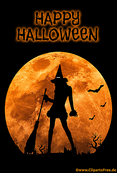 Sexy Hexe mit orangen Mond im Hintergrund Clipart zu Halloween