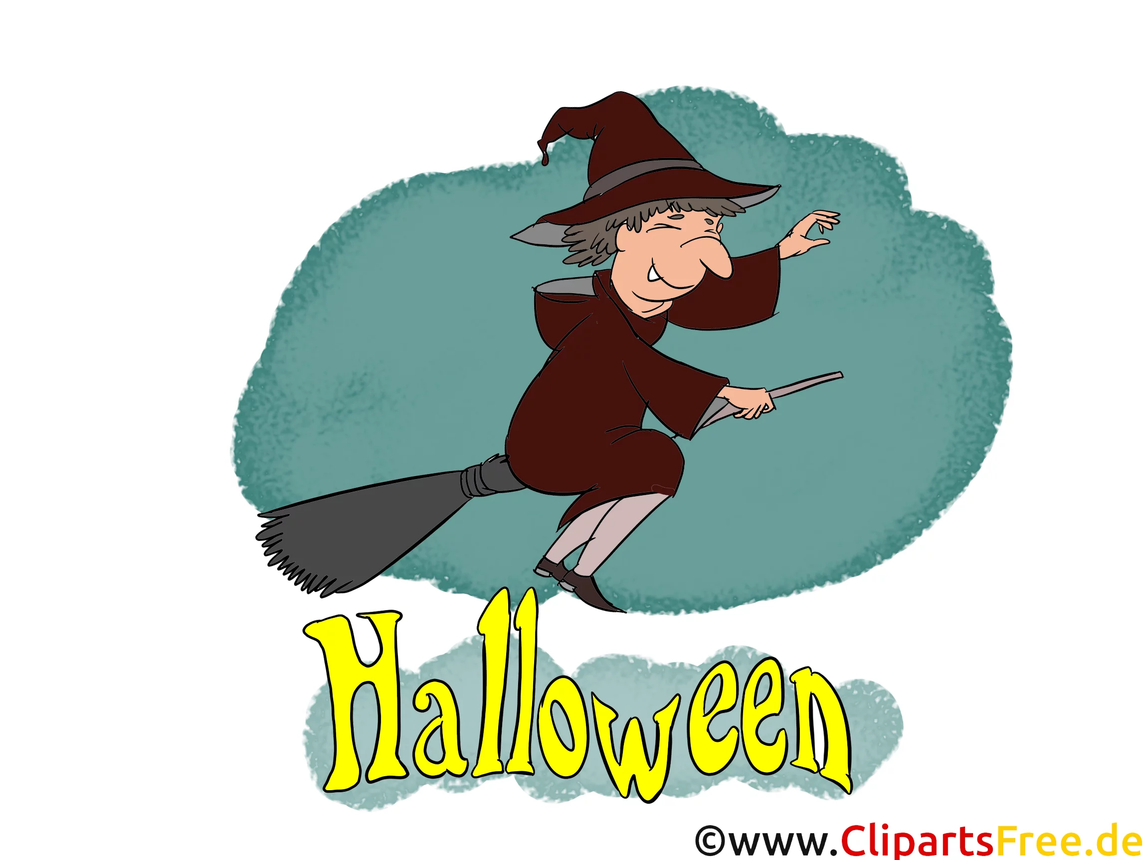 Hexe fliegt auf Besen - Cliparts, Bilder, Grusskarten, Vorlagen für Einladungen zu Halloween