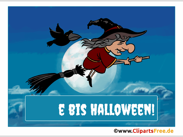 6 Tage bis Halloween - Hexe auf Besen animiertes Gif-Bild