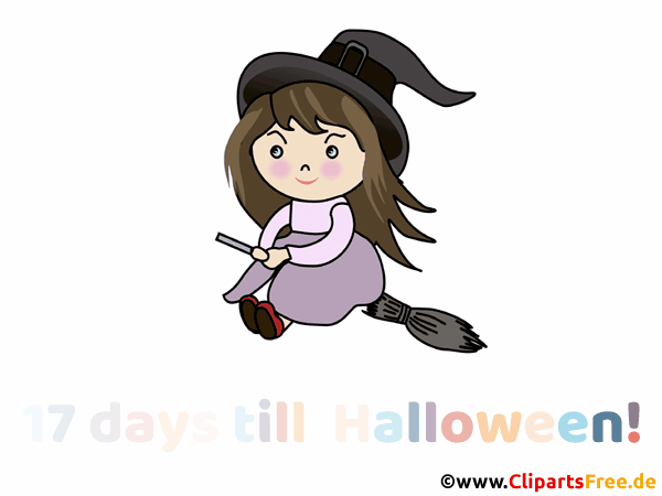 Gif Animation17 Tage bis Halloween Animation mit Hexe auf Besen