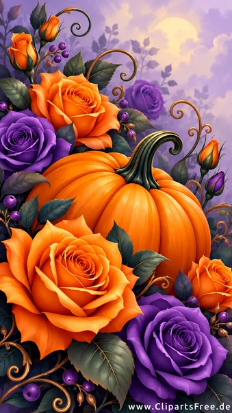 Hintergrundbild zu Halloween mit Rosen und Kürbis