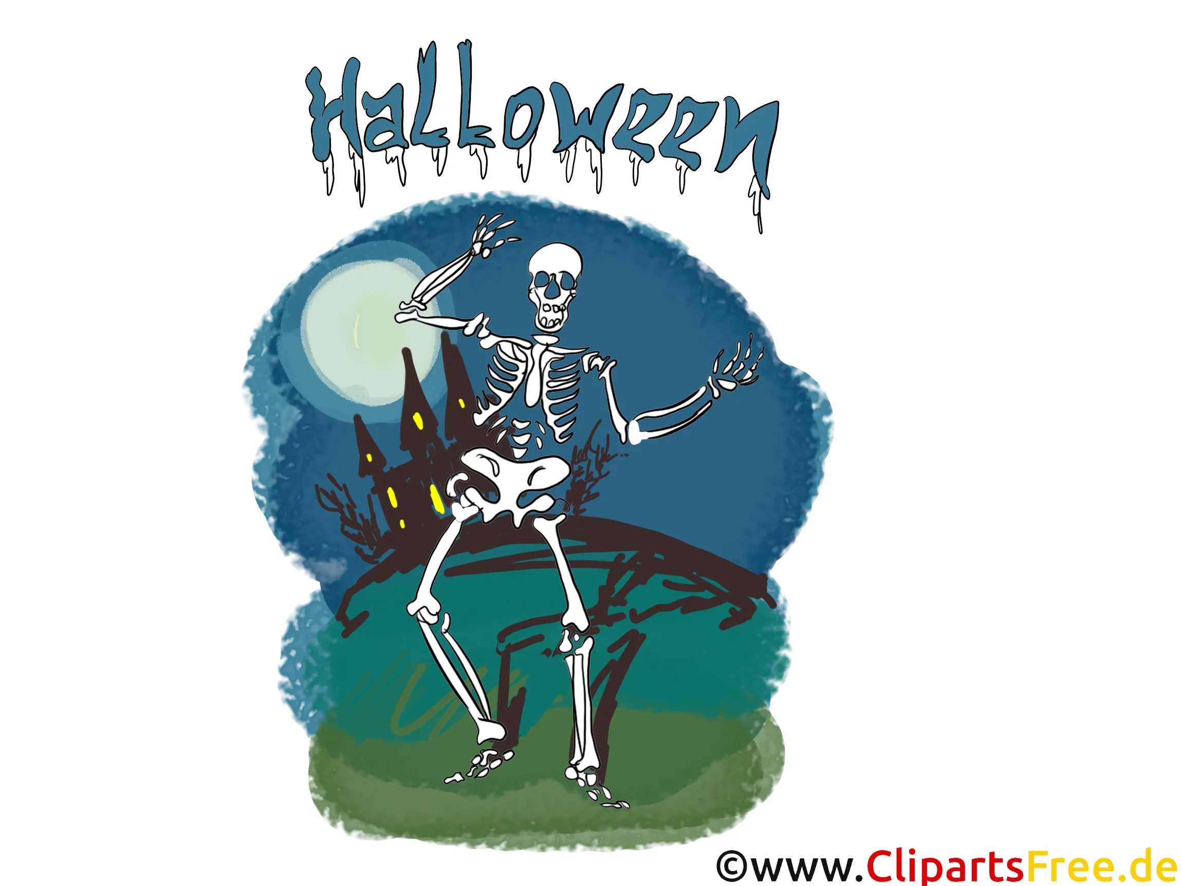 Skelett Clipart -Bilder, Grusskarten, Vorlagen für Einladungen zu Halloween
