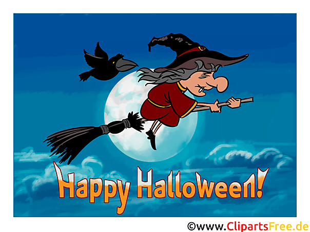 Hexe kostenlose Grusskarte zu Halloween